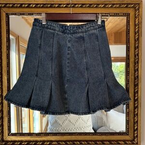 Blue Pleated Skater Mini Skirt